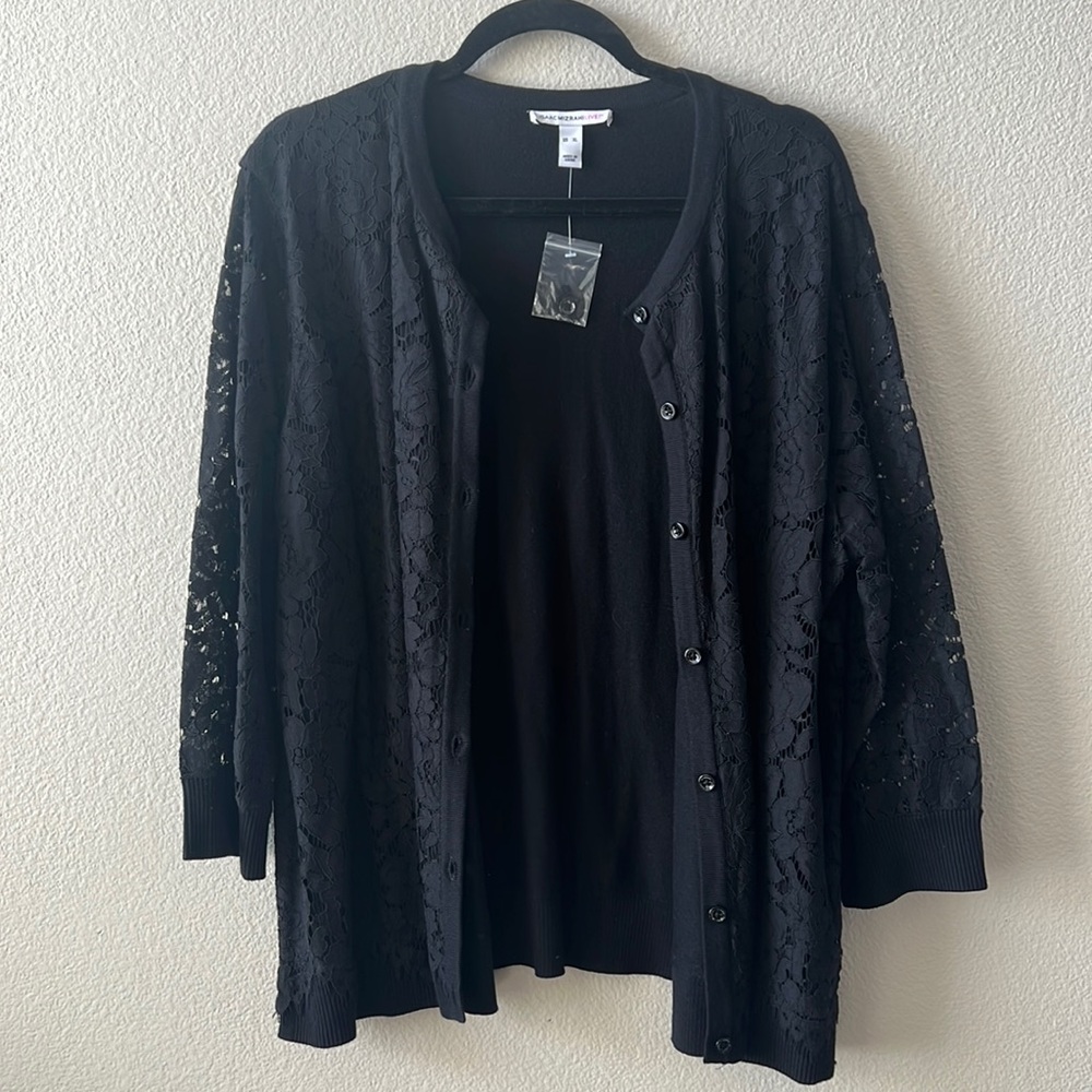 Isaac Mizrahi Black Lace Knit Button-Front Cardigan